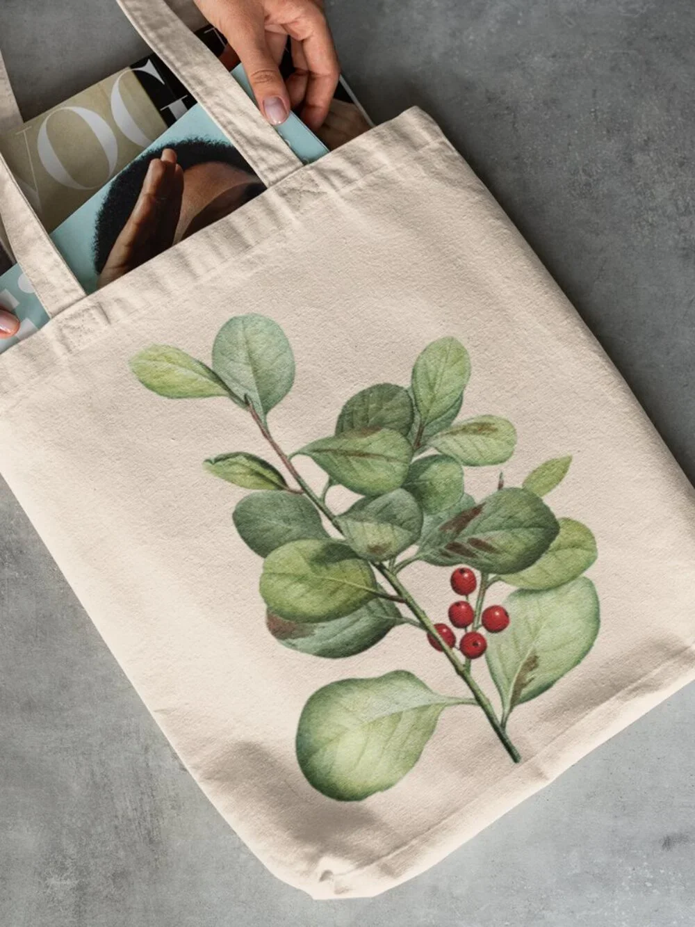 Houx De Madère Vintage Botanical Print Graphic Canvas Tote Bag